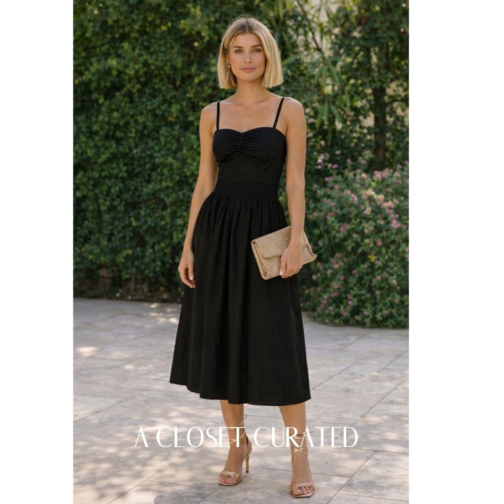 Santicler MIra Organic Cotton Strappy Midi Dress 2 Black NEW